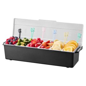 Chilled Condiment Server, 6 Compartment Ice Cooled Condiment Serving Container, Chilled Garnish Tray Bar Caddy with Lid, for Bartending & Serving