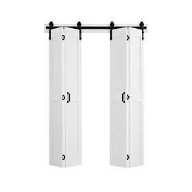 Bifold Barn Door, 60" x 84", MDF Bi-Fold Sliding Closet Doors, Hardware Kit Included, H-Frame Space-Saving Design, Pre-Assembled Panels for Bedro