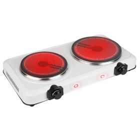 1Pc 2000W Electric Infrared Dual Burner Portable Heating Hot Plate Stove Countertop RV Hotplate With Glass Cooktop Stepless Temperature Adjustmen (Option: White)