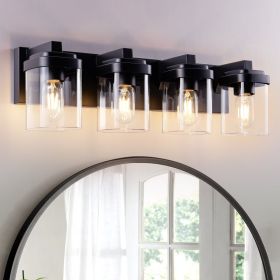 4 Light Bathroom Vanity Light, Matte Black Bathroom Light Fixtures With Clear Glass Shade, Vanity Light Fixtures Over Mirror For Bedroom Living R (Option: Default)