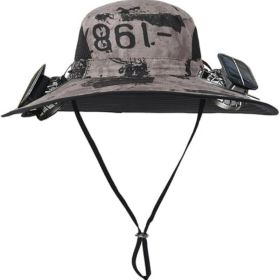 Solar Fan Hat Rechargeable 2Detachable Solar Fans,Water-Repellent Wide Brim Bucket Hat, Outdoor Camping Hiking Golf Sun Hat (Color: Khaki)